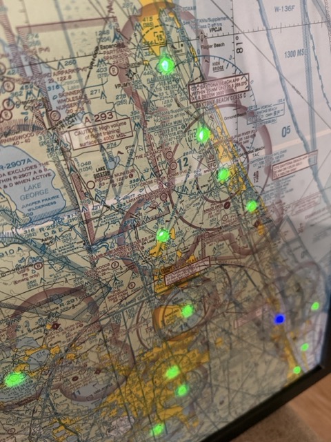 Mid-Central Florida sectional map with live LED weather dots glowing green